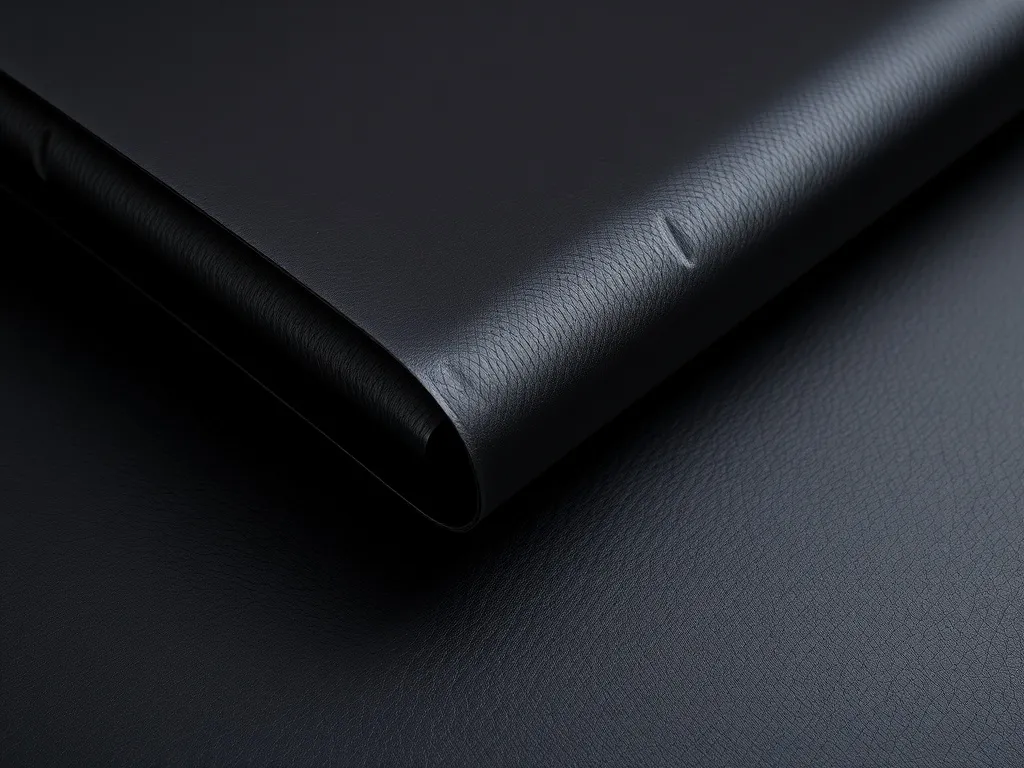 Close-up of HDPE geomembrane, showing texture and flexibility, dark and smooth surface, detailed, professional lighting