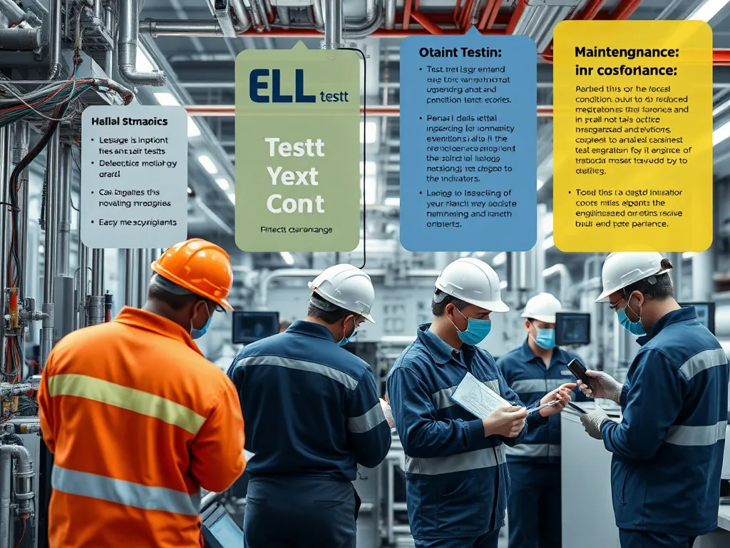 Holistic view of maintenance strategies with technicians performing inspections and ELL testing under varied conditions, teamwork, precision, high quality