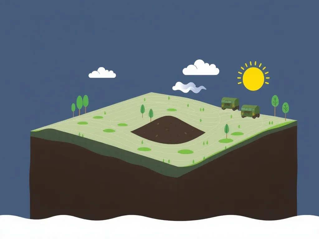 Case study illustration of landfill using HDPE geomembranes in Northern Europe, emphasizing environmental impact, high quality, professional photography style