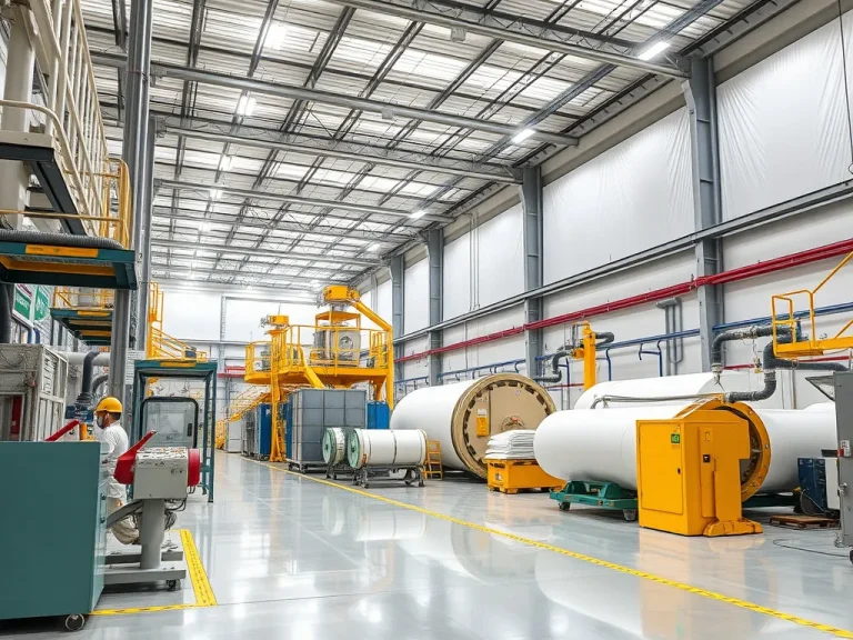 High-tech production facility in Saudi Arabia specializing in HDPE geomembranes, showcasing state-of-the-art machinery and eco-friendly practices, photorealistic, high quality, professional lighting