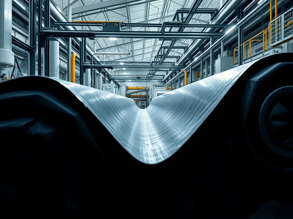 Innovative industrial setting focused on research and development for geomembrane production, showcasing new technological advancements, high quality, detailed textures, professional lighting