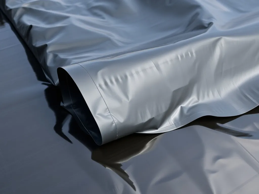 Close-up on HDPE sheets being used as liners for reservoirs and agricultural channels, illustrating their application in water management systems, high quality, showcasing durability and flexibility