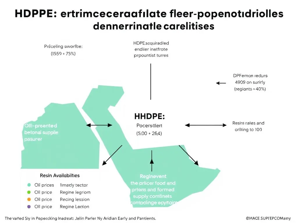 A diagrammatic representation of market trends affecting HDPE pricing dynamics in Saudi Arabia, showing connections between oil prices, resin availability, and regional supply logistics, graphically detailed