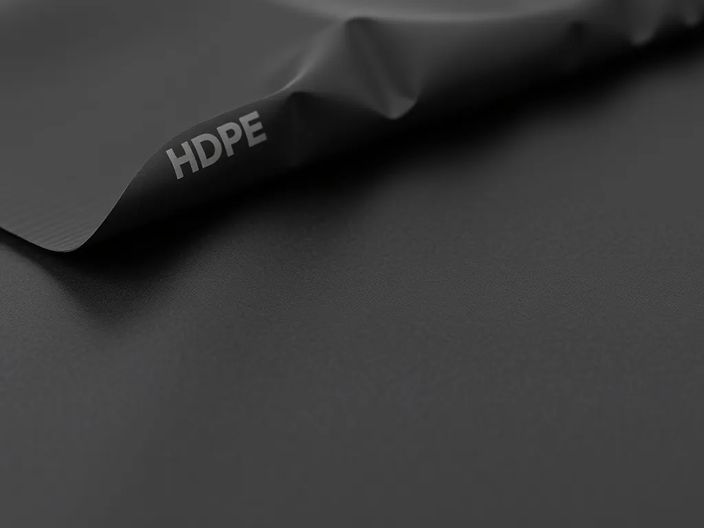 Photorealistic close-up of HDPE geomembrane material showing its texture and properties, emphasizing strength and durability.