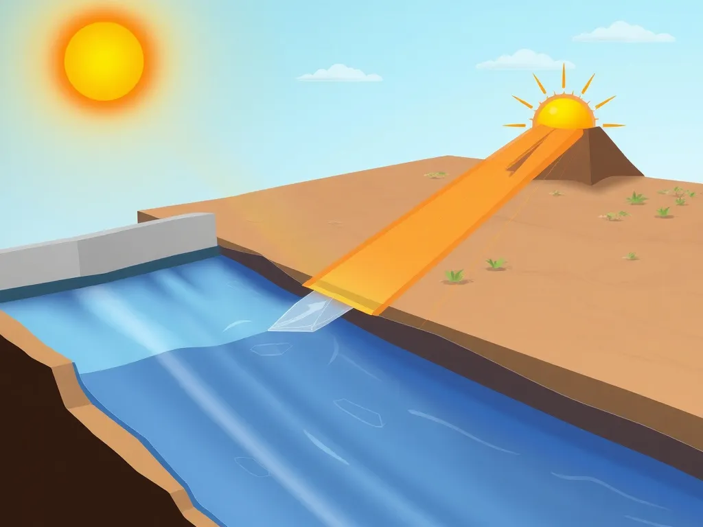 Depiction of extreme weather conditions like high heat and UV radiation affecting geomembranes, detailed illustration, professional quality