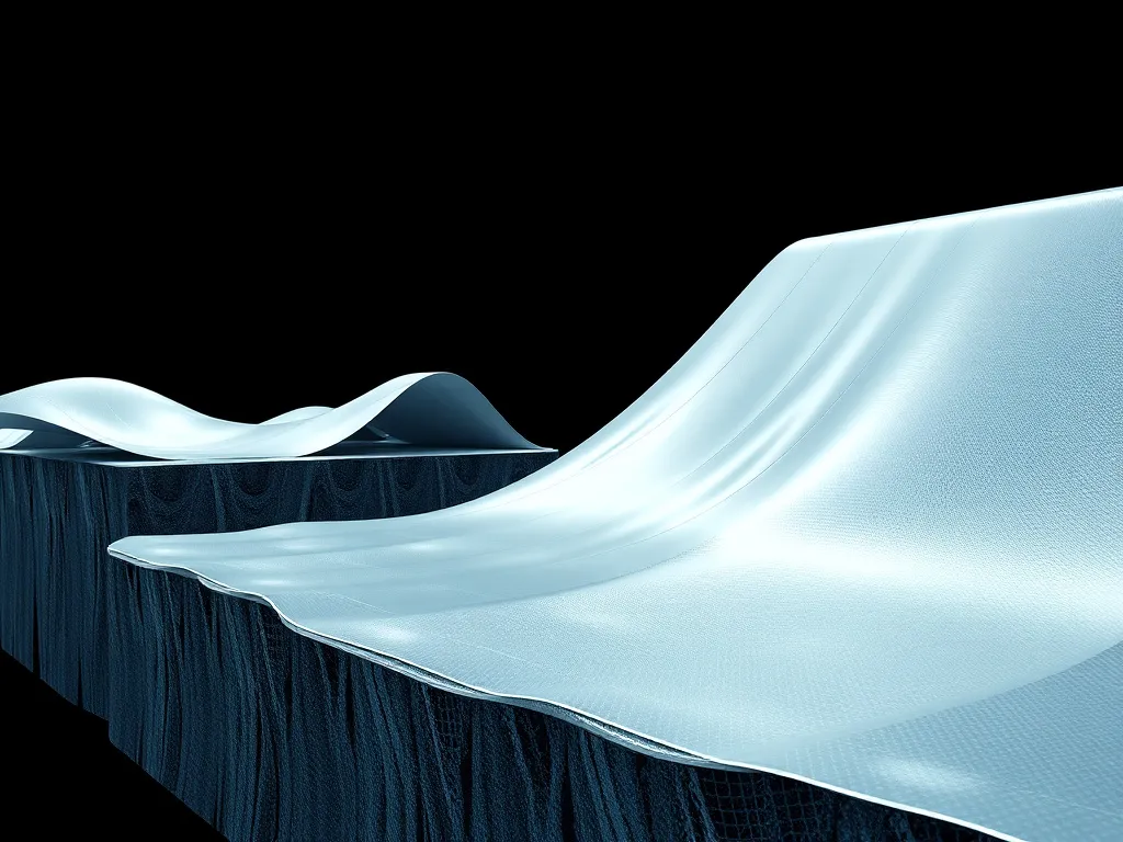 Futuristic design concepts of geomembrane technology, featuring conductive-backed liners and advanced monitoring systems, conceptual art, modern, innovative