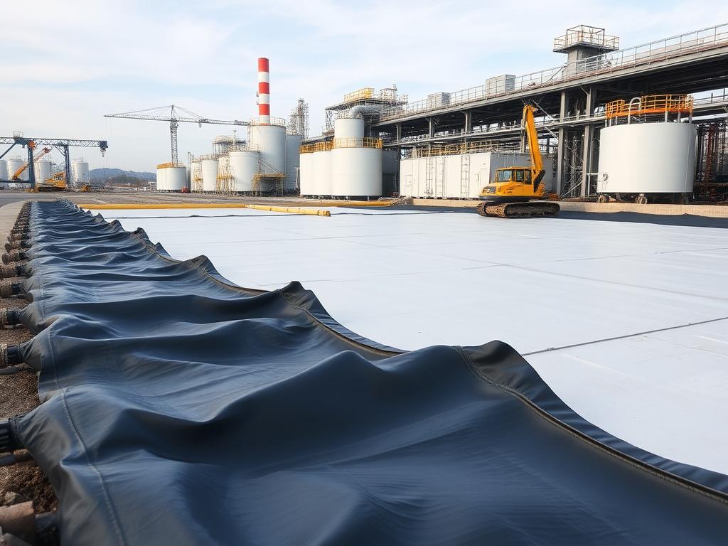 Chemical industrial site using Firestone HDPE geomembrane, showcase of environmental protection under chemical exposure
