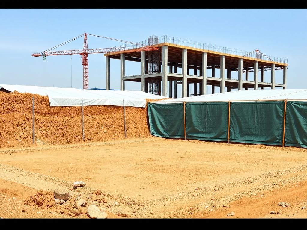 Small-scale construction site using lightweight BPM smooth geomembrane, highlighting flexibility and ease of installation