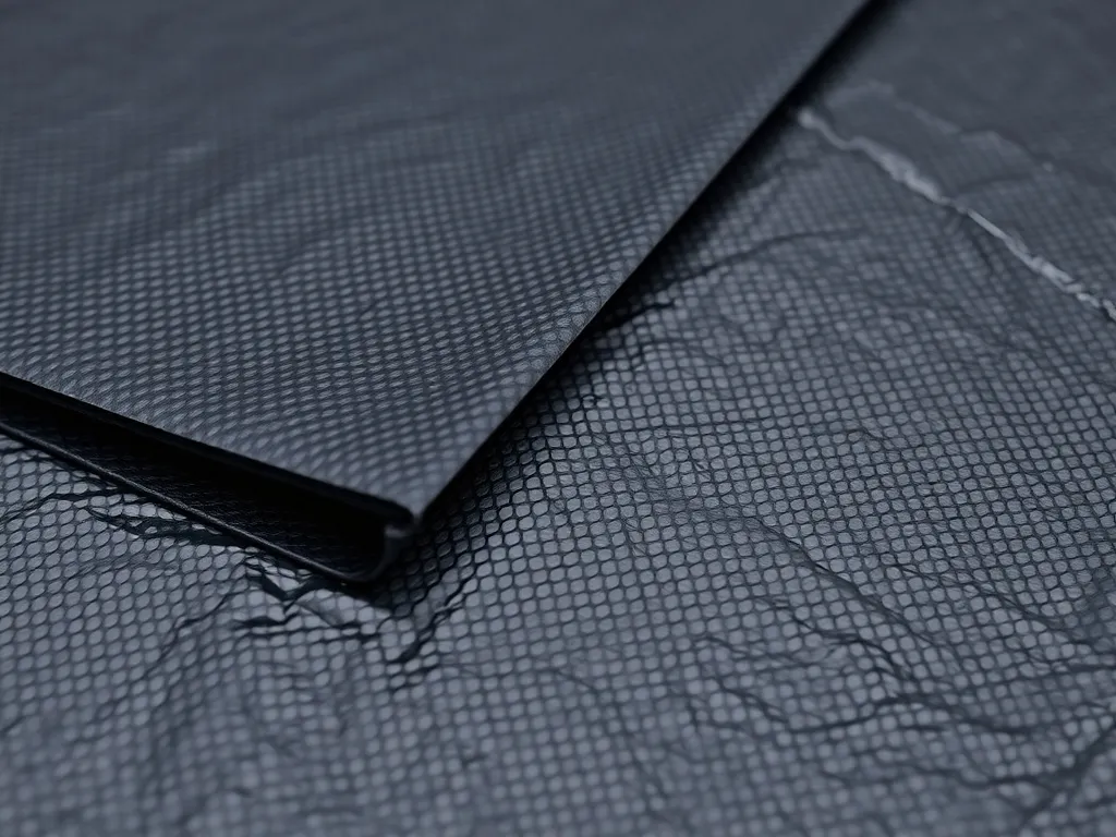Close-up of HDPE geomembrane material showing texture, thickness, and strength in a detailed, high-quality image