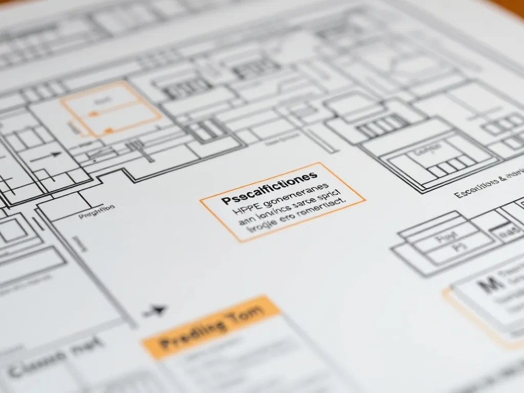 Close-up of a detailed project blueprint with highlighted specifications for HDPE geomembranes, photorealistic, professional lighting, engineering theme