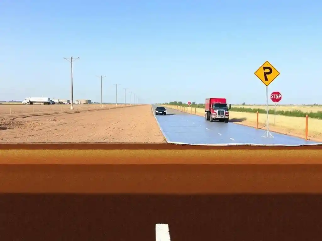 Visual representation of geomembrane application on a road in Oklahoma, showing the control of soil swelling and infrastructure stabilization.