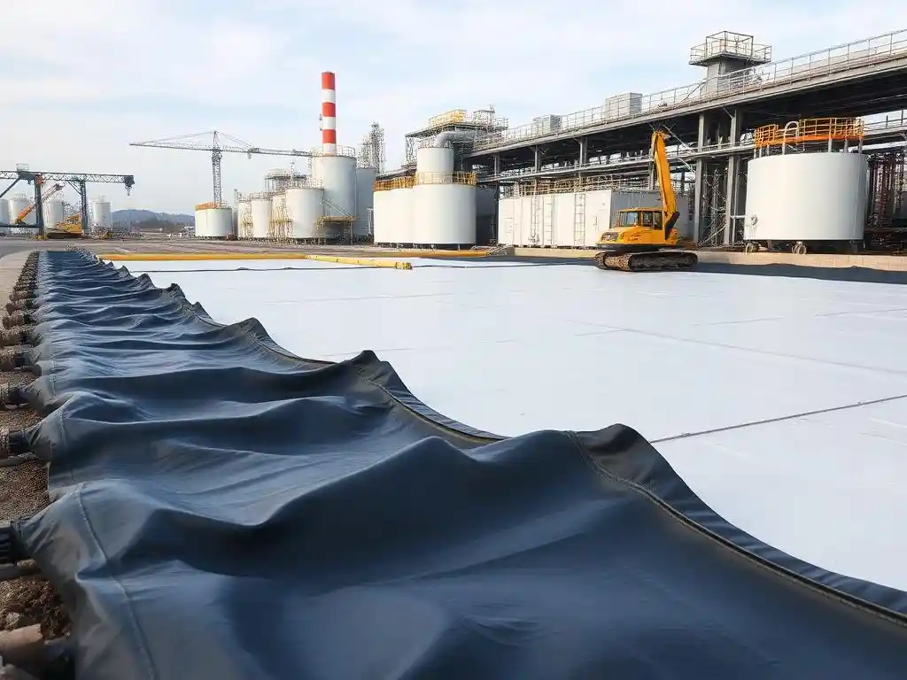 Chemical industrial site using Firestone HDPE geomembrane, showcase of environmental protection under chemical exposure